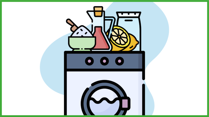 Immagine di una lavatrice con sopra i 4 ingredienti naturali indispensabili