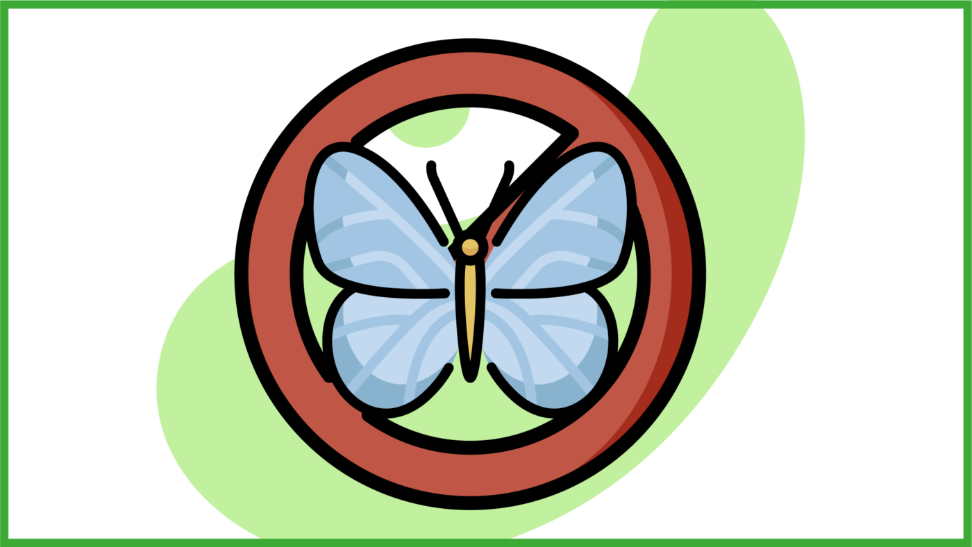 Immagine di una farfalla dentro al simbolo di divieto