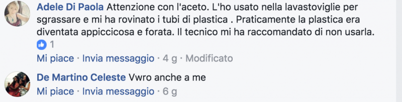 commenti danni dell'aceto